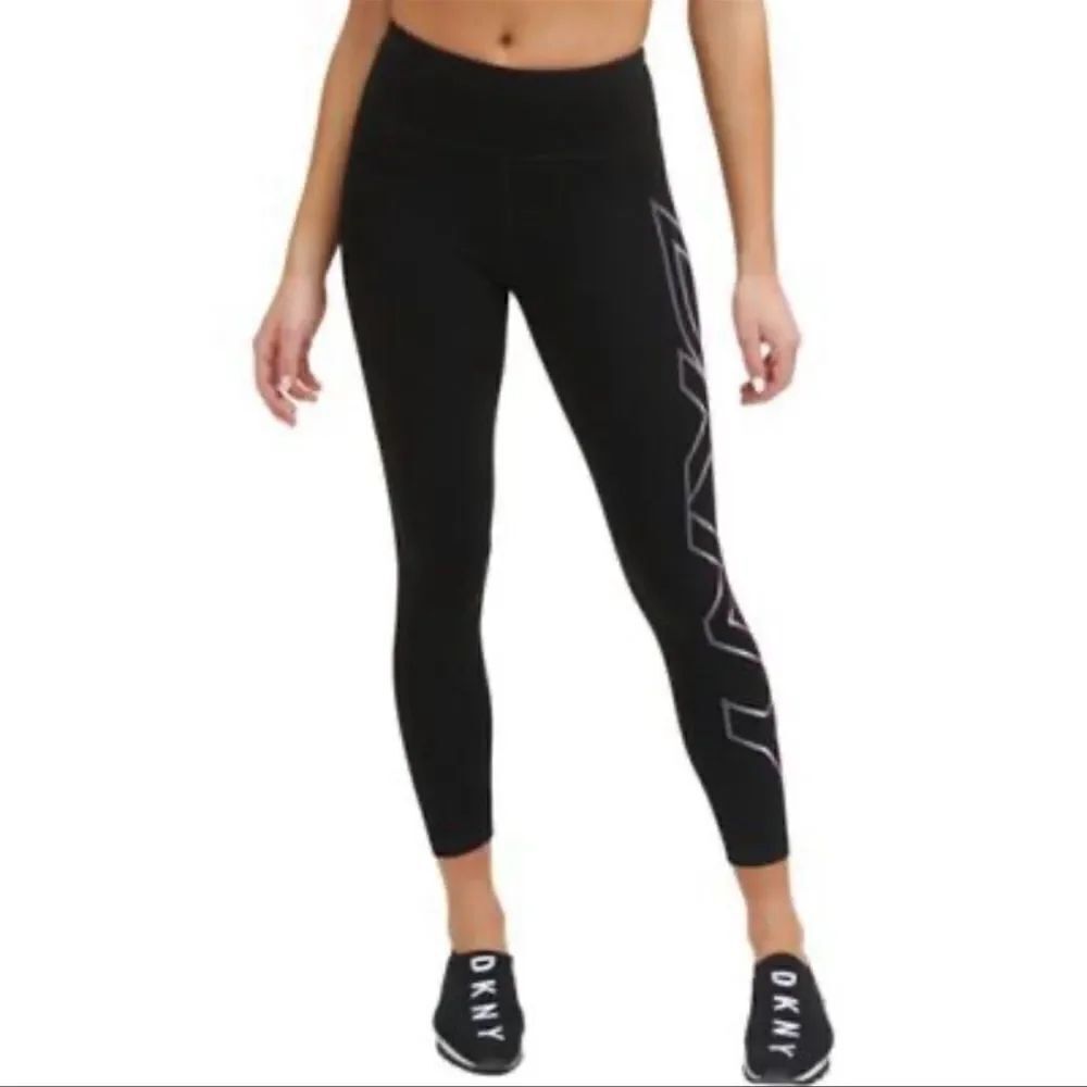 DKNY XS & S Black Cotton Ombré Logo High Waist 7/8 Performance Leggings